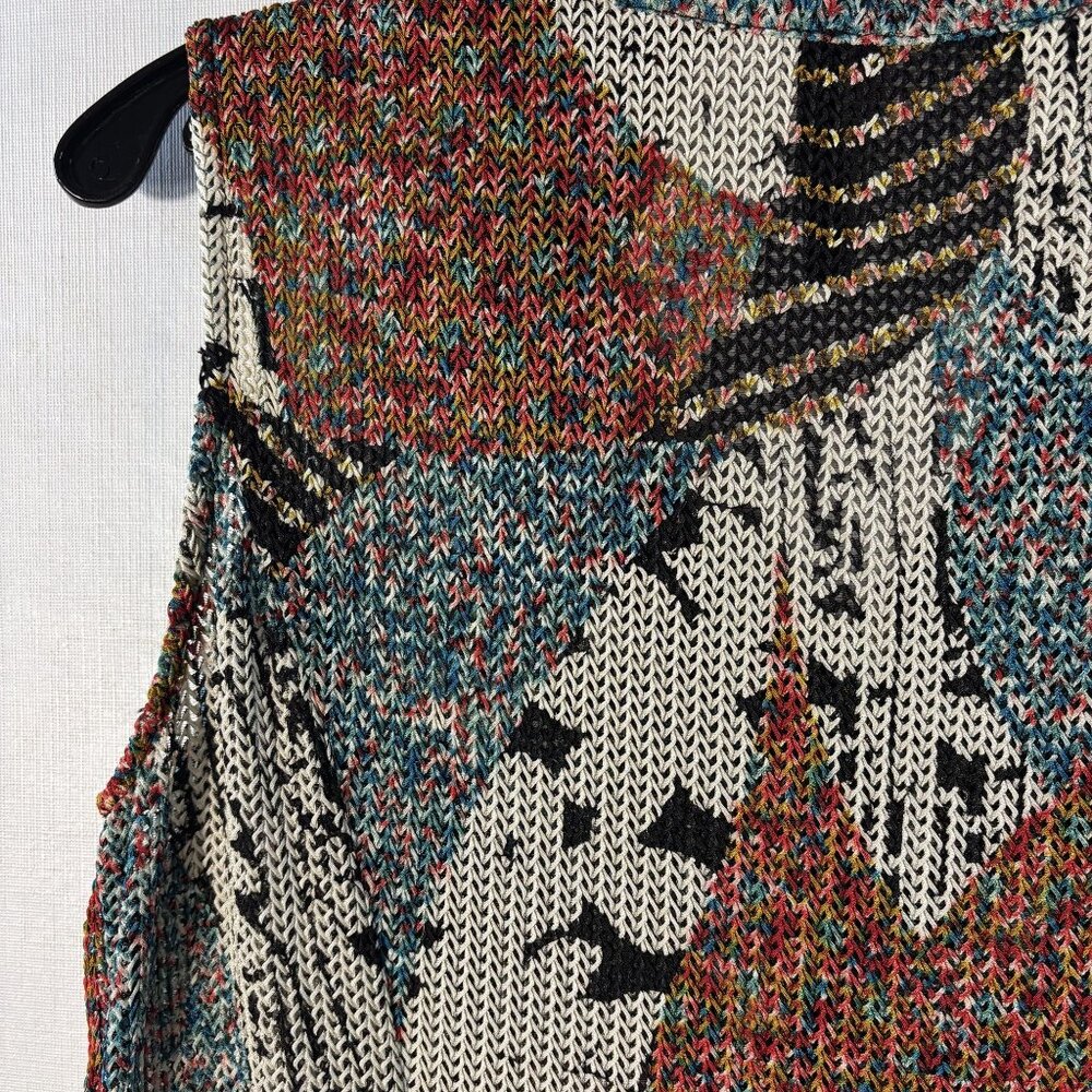 IC By Connie K Patchwork-Style Knit Sleeveless Button-Up Flared Tunic Top/Vest L - Picture 10 of 16